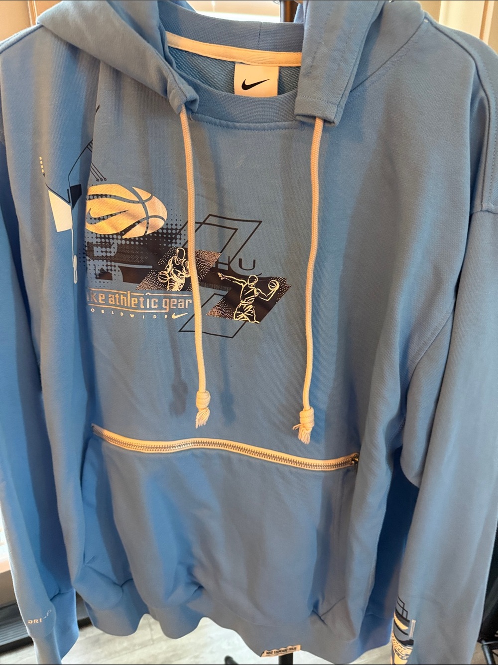 Nike Light Blue Crewneck Hoodie with Basketball Graphic